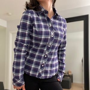 American Eagle Blue Button Up Plaid Shirt